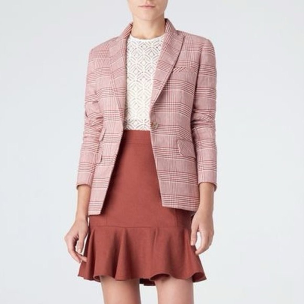 🆕 VERONICA BEARD Crew Glen Plaid Cutaway Dickey Jacket in Red/Cream Sz 4